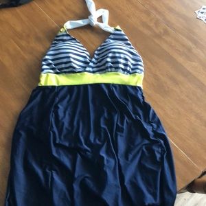 One piece navy and yellow swimsuit
